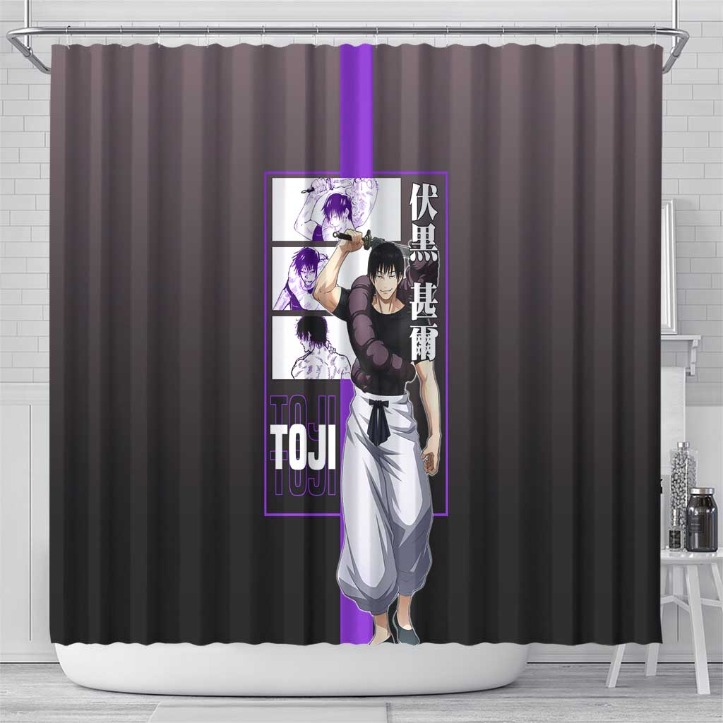 Fushiguro Toji from Jujutsu Kaisen Shower Curtain with Purple and Black Background and Multiple Poses Design - The Mazicc