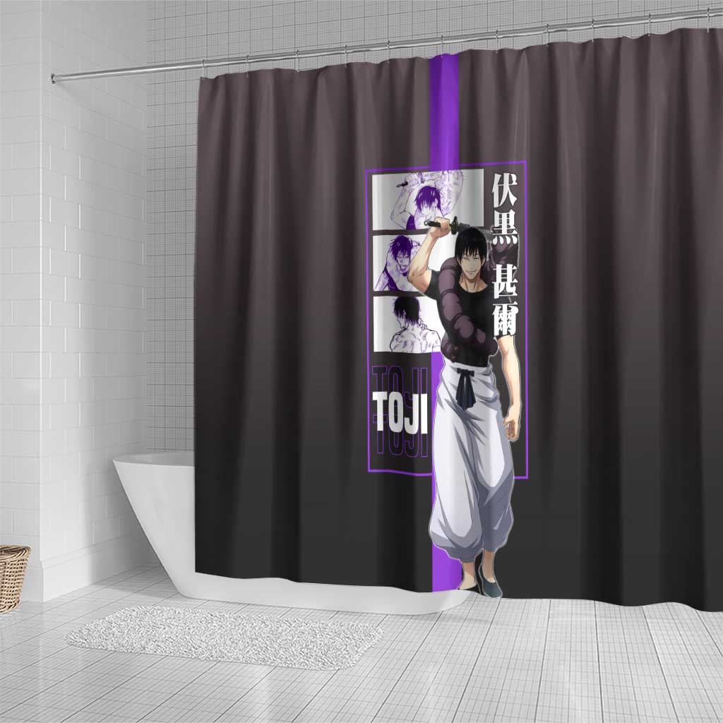 Fushiguro Toji from Jujutsu Kaisen Shower Curtain with Purple and Black Background and Multiple Poses Design - The Mazicc