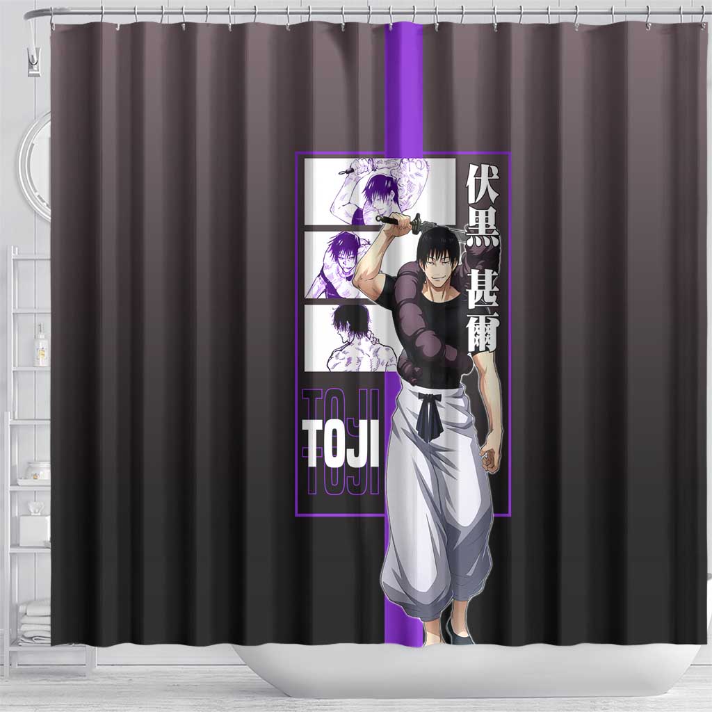 Fushiguro Toji from Jujutsu Kaisen Shower Curtain with Purple and Black Background and Multiple Poses Design - The Mazicc