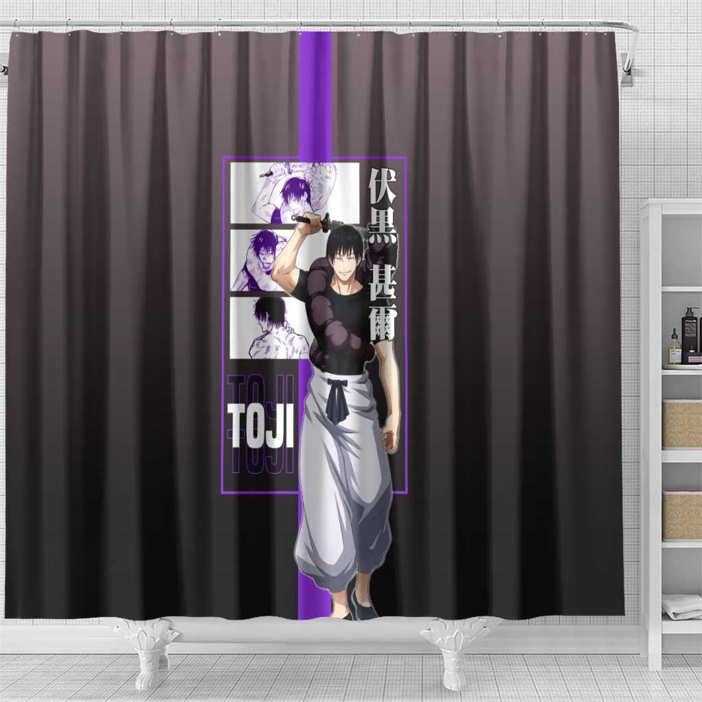Fushiguro Toji from Jujutsu Kaisen Shower Curtain with Purple and Black Background and Multiple Poses Design - The Mazicc