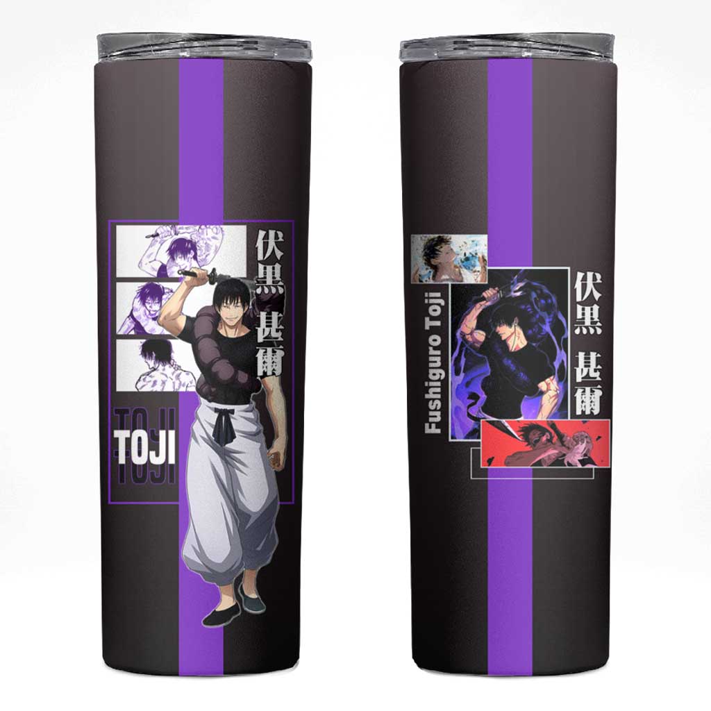 Fushiguro Toji from Jujutsu Kaisen Skinny Tumbler with Purple and Black Background and Multiple Poses Design - The Mazicc