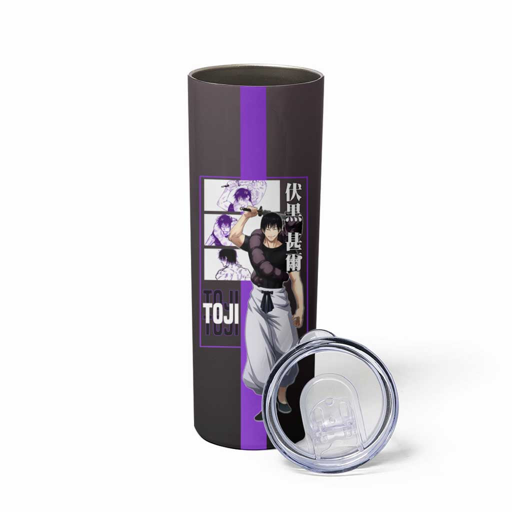 Fushiguro Toji from Jujutsu Kaisen Skinny Tumbler with Purple and Black Background and Multiple Poses Design - The Mazicc