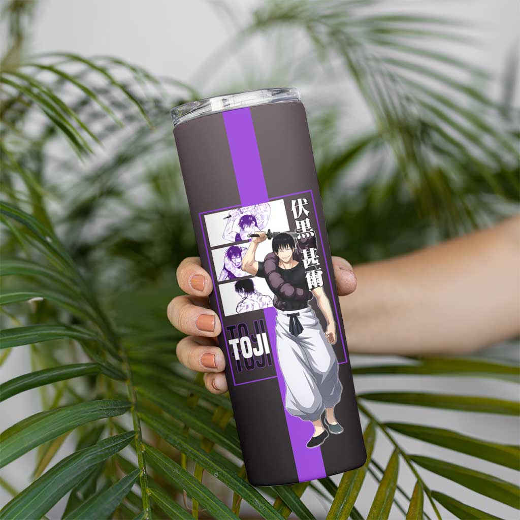 Fushiguro Toji from Jujutsu Kaisen Skinny Tumbler with Purple and Black Background and Multiple Poses Design - The Mazicc
