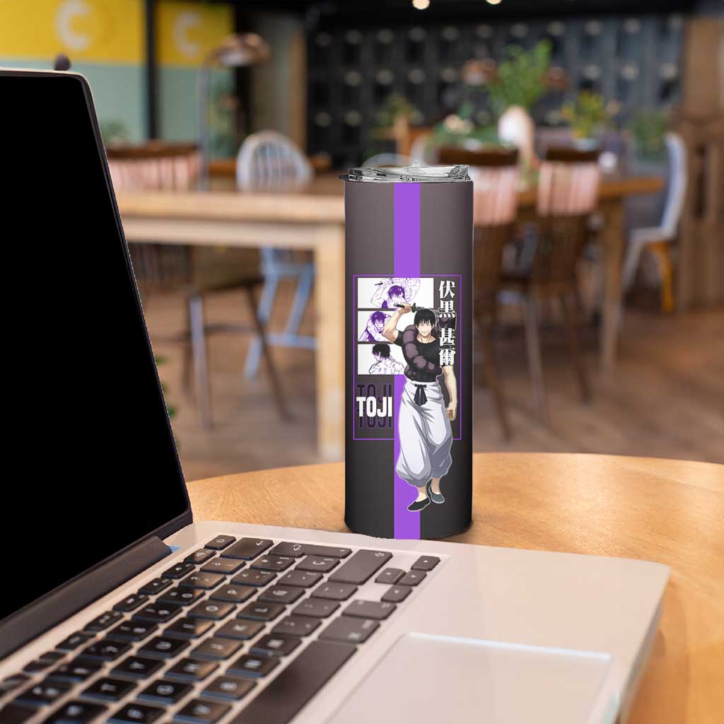 Fushiguro Toji from Jujutsu Kaisen Skinny Tumbler with Purple and Black Background and Multiple Poses Design - The Mazicc