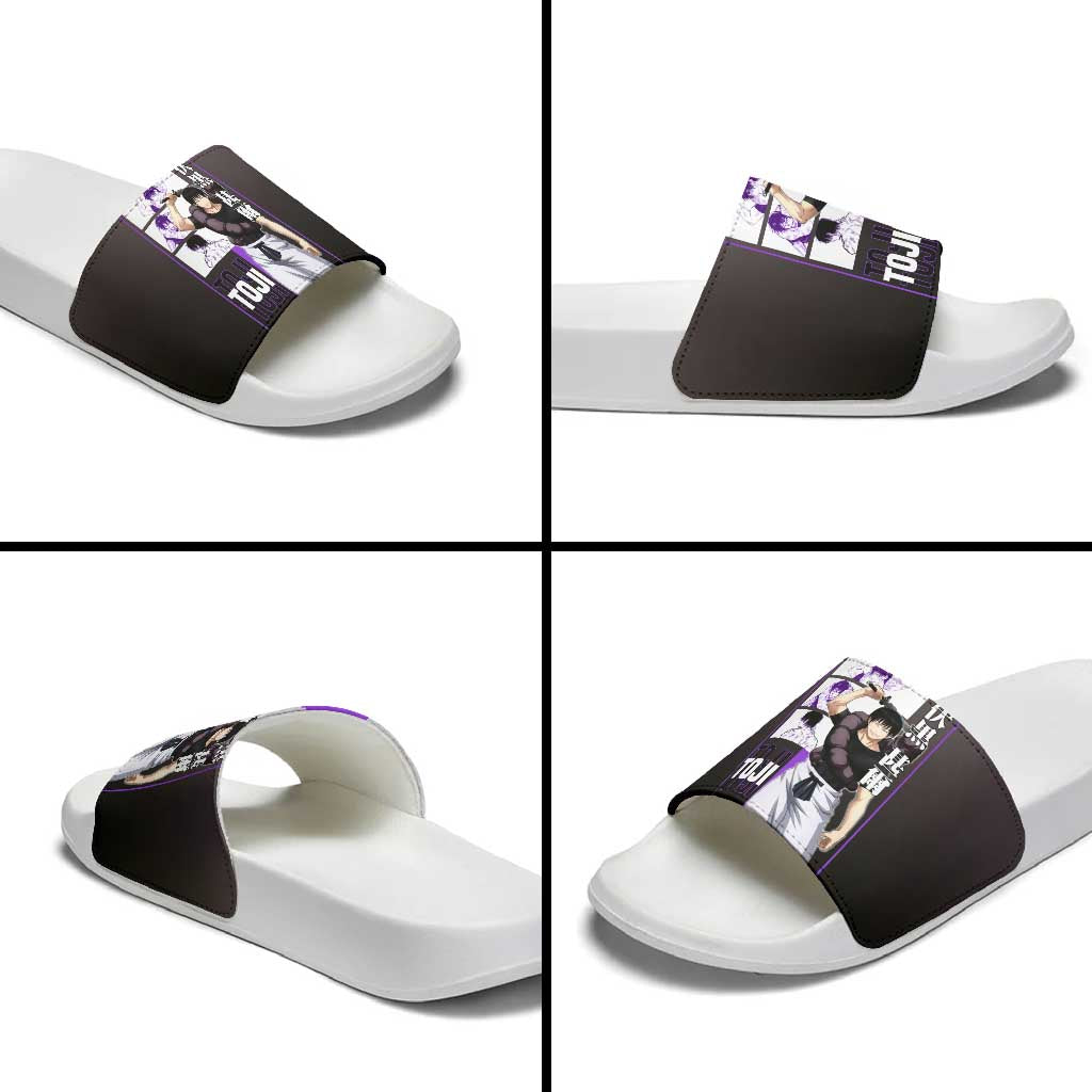 Fushiguro Toji from Jujutsu Kaisen Slide Sandals with Purple and Black Background and Multiple Poses Design - The Mazicc