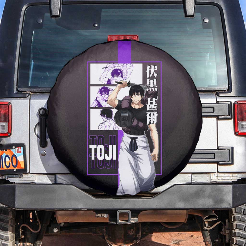Fushiguro Toji from Jujutsu Kaisen Spare Tire Cover with Purple and Black Background and Multiple Poses Design - The Mazicc