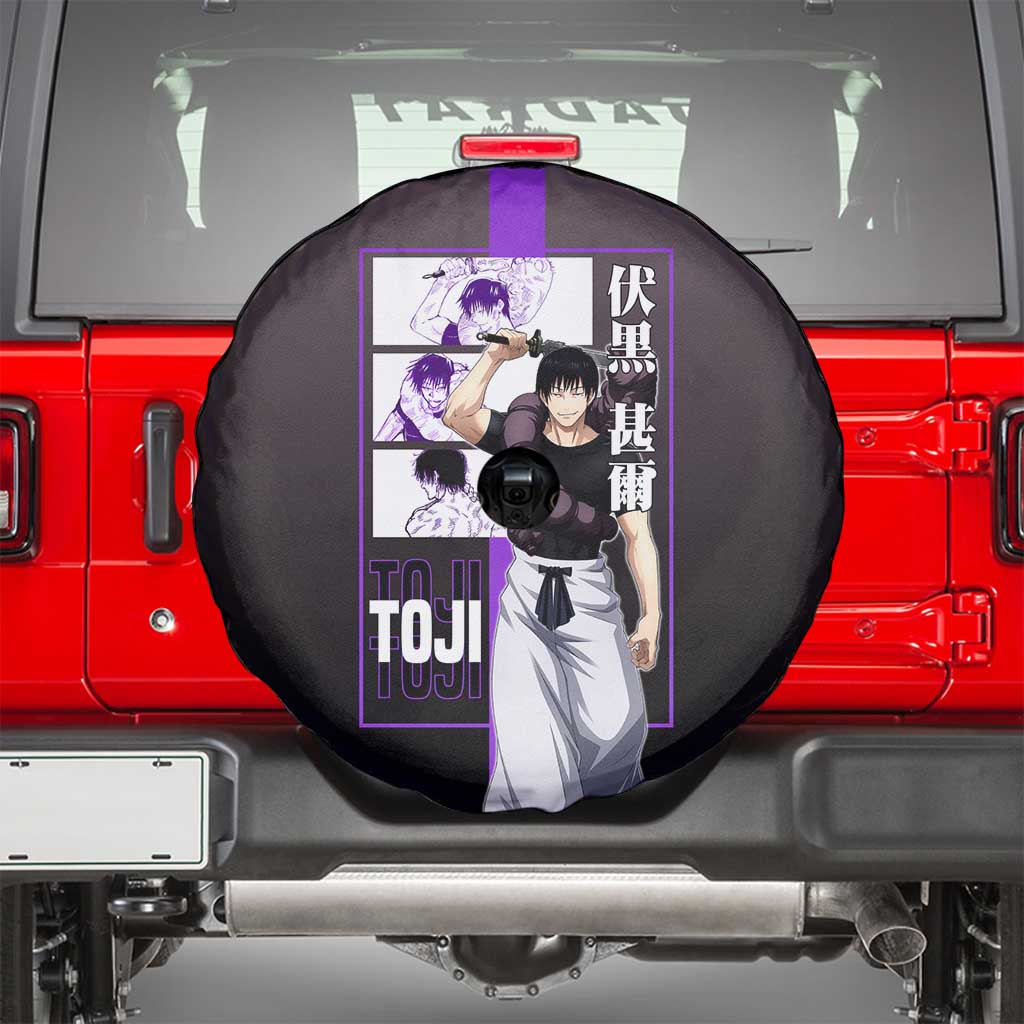 Fushiguro Toji from Jujutsu Kaisen Spare Tire Cover with Purple and Black Background and Multiple Poses Design - The Mazicc