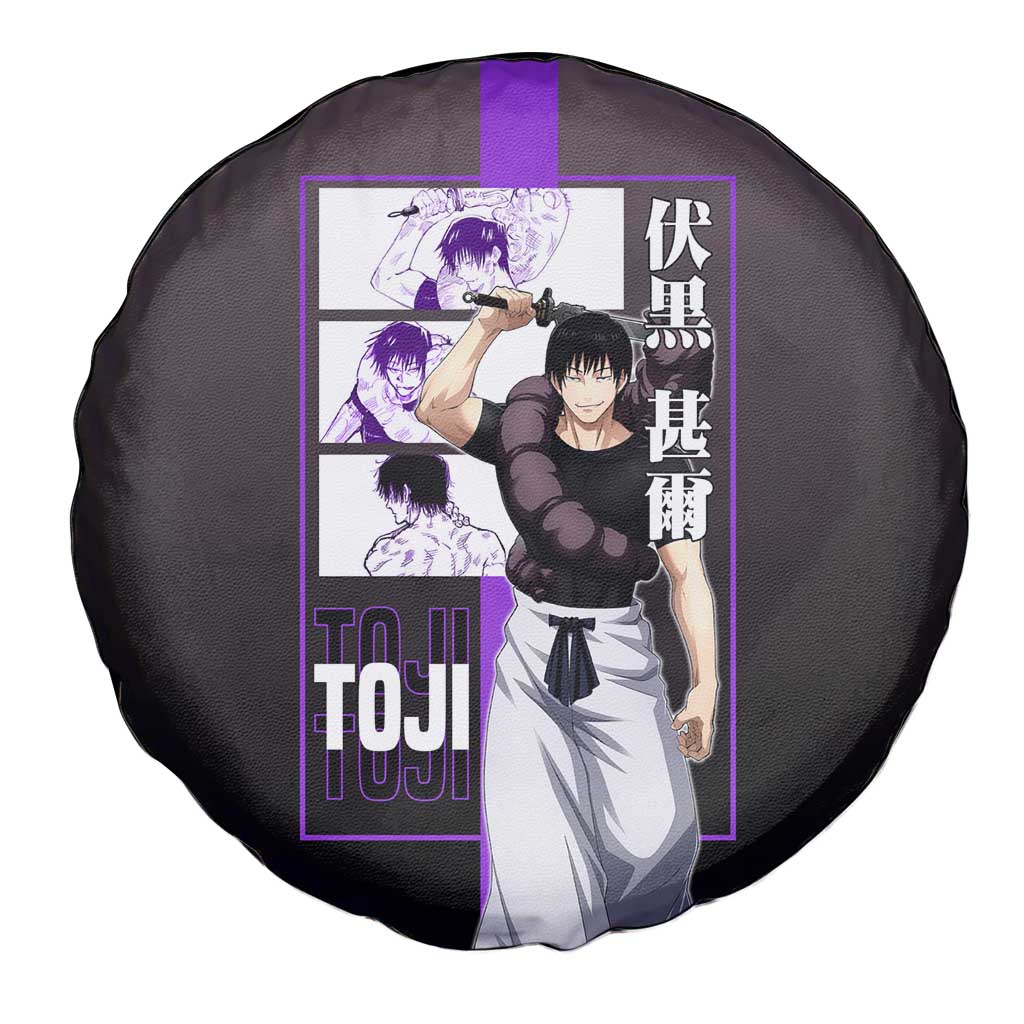 Fushiguro Toji from Jujutsu Kaisen Spare Tire Cover with Purple and Black Background and Multiple Poses Design - The Mazicc