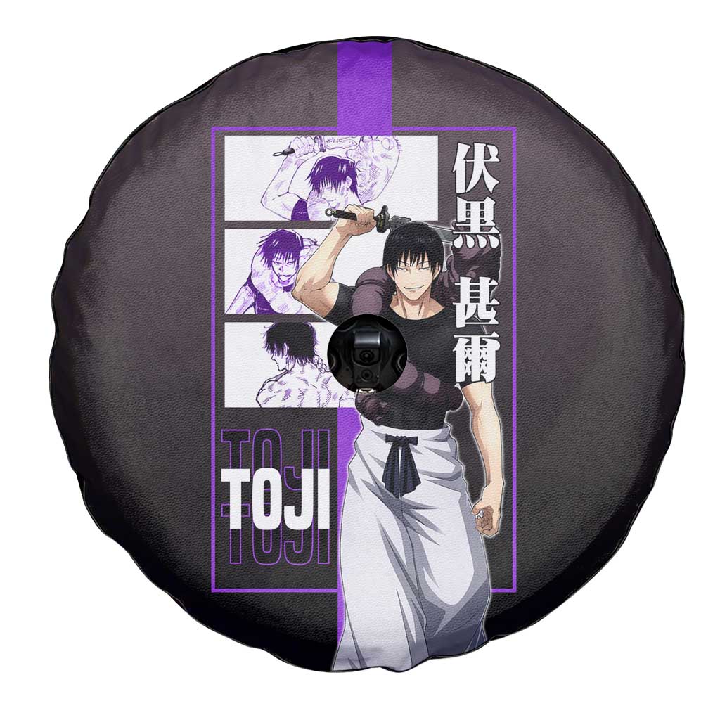 Fushiguro Toji from Jujutsu Kaisen Spare Tire Cover with Purple and Black Background and Multiple Poses Design - The Mazicc