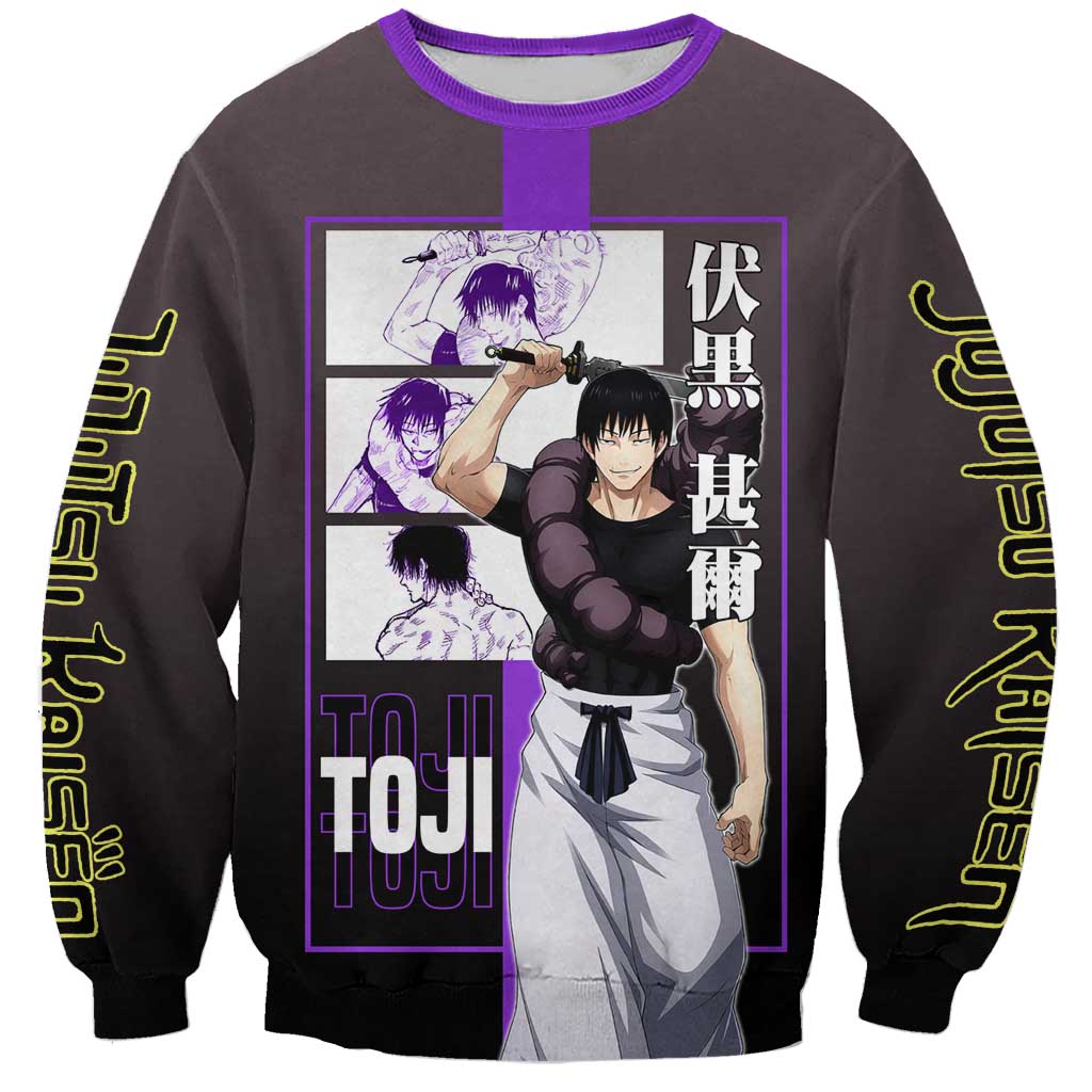 Fushiguro Toji from Jujutsu Kaisen Sweatshirt with Purple and Black Background and Multiple Poses Design - The Mazicc