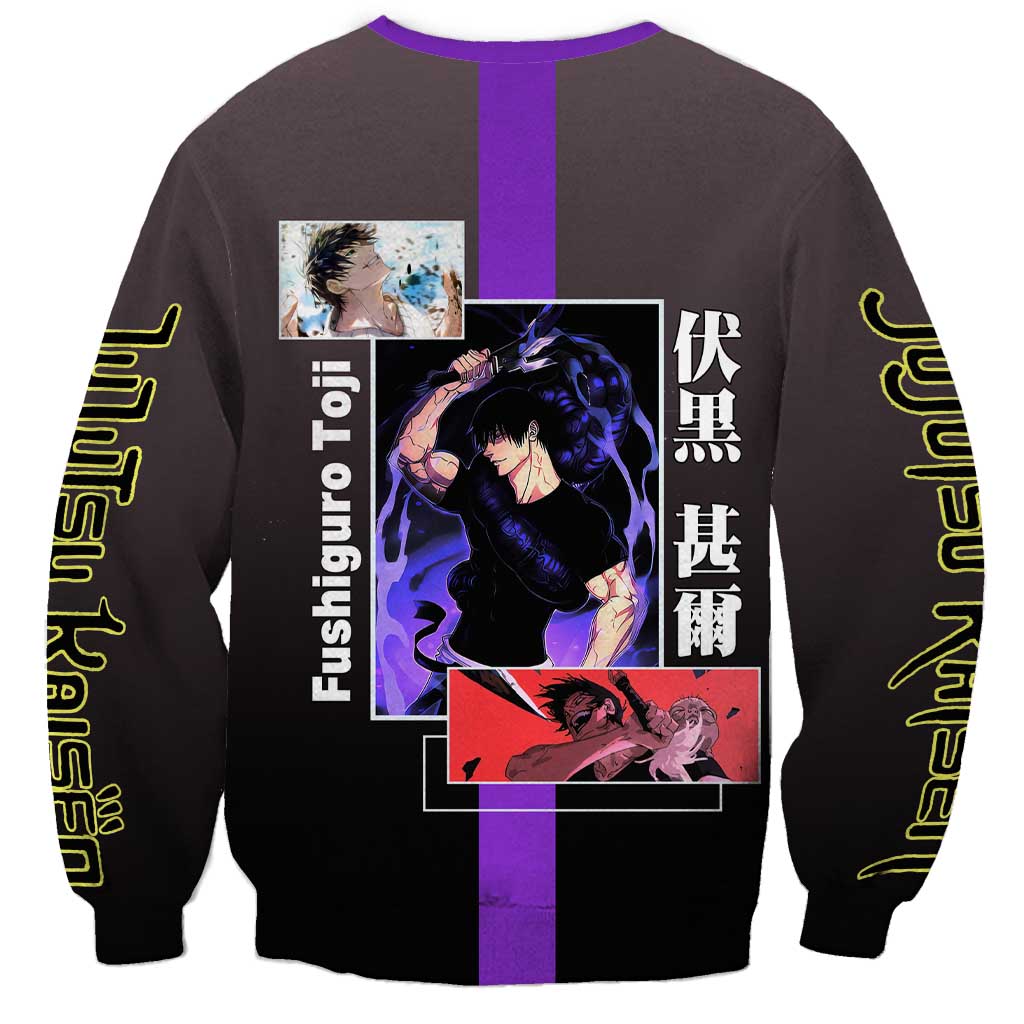 Fushiguro Toji from Jujutsu Kaisen Sweatshirt with Purple and Black Background and Multiple Poses Design - The Mazicc