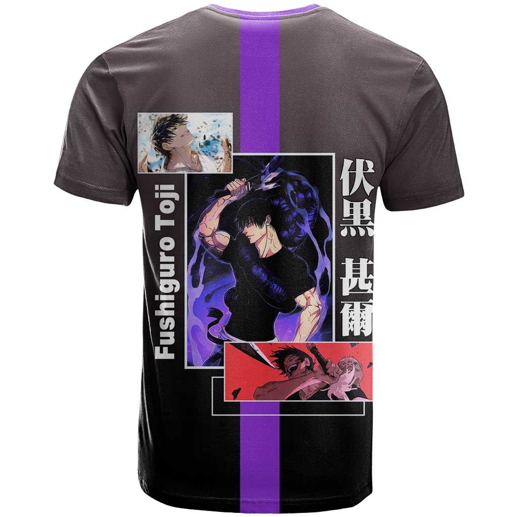 Fushiguro Toji from Jujutsu Kaisen T Shirt with Purple and Black Background and Multiple Poses Design - The Mazicc