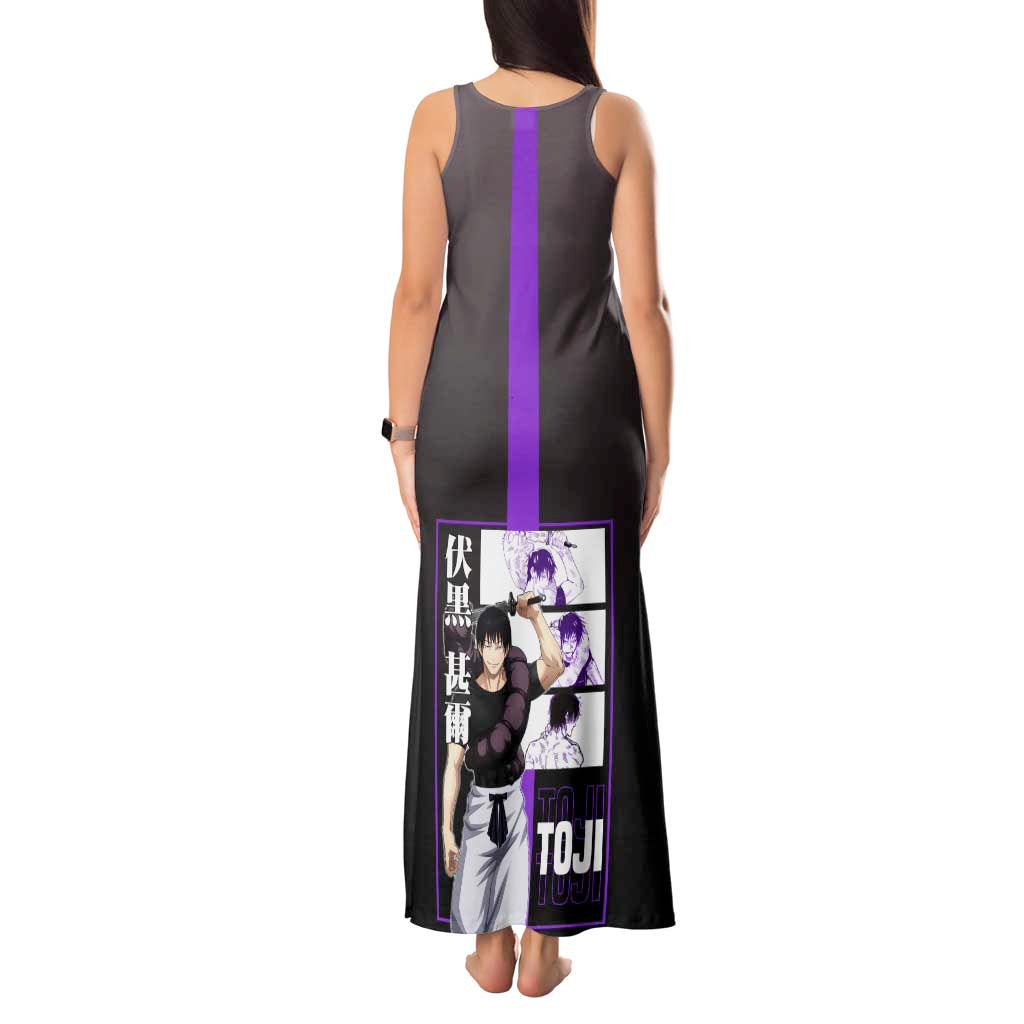 Fushiguro Toji from Jujutsu Kaisen Tank Maxi Dress with Purple and Black Background and Multiple Poses Design - The Mazicc