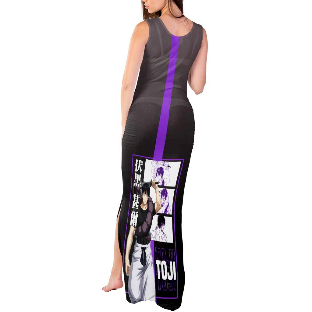 Fushiguro Toji from Jujutsu Kaisen Tank Maxi Dress with Purple and Black Background and Multiple Poses Design - The Mazicc