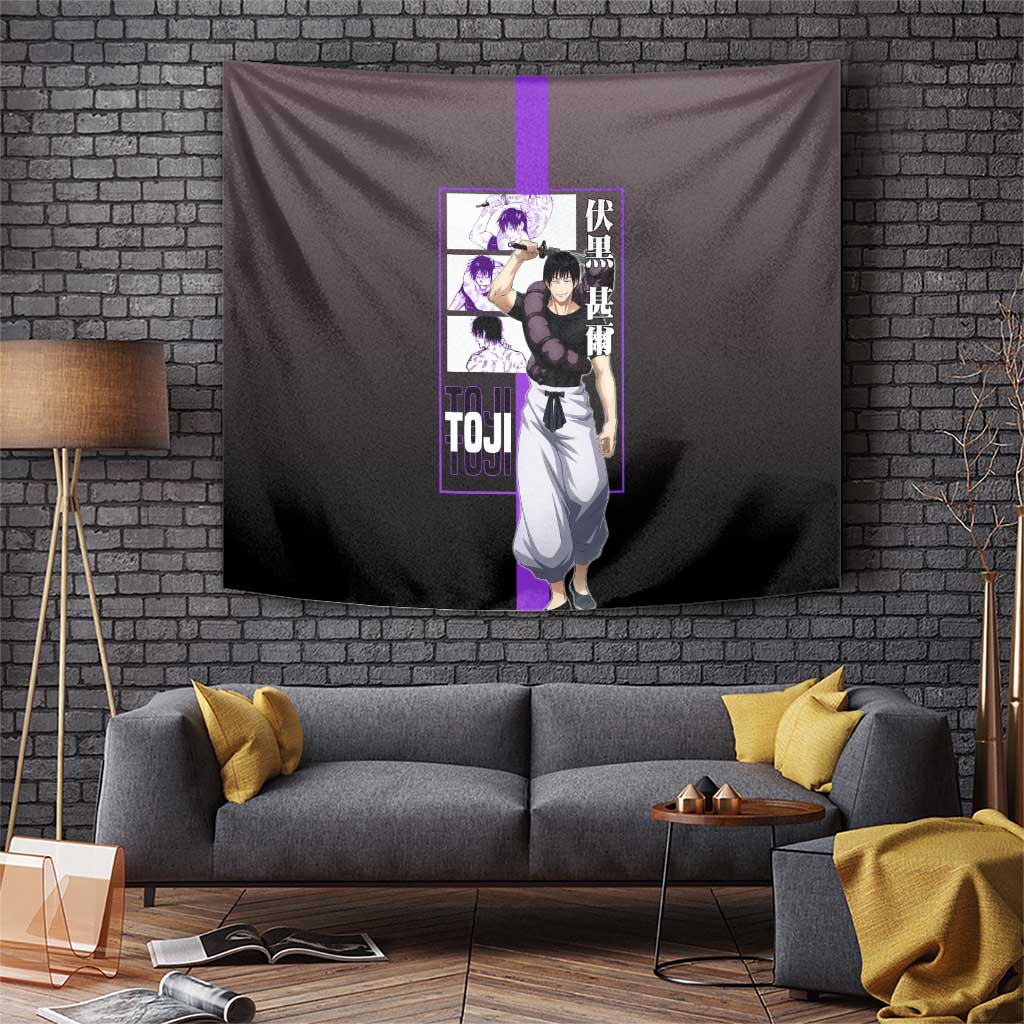 Fushiguro Toji from Jujutsu Kaisen Tapestry with Purple and Black Background and Multiple Poses Design - The Mazicc