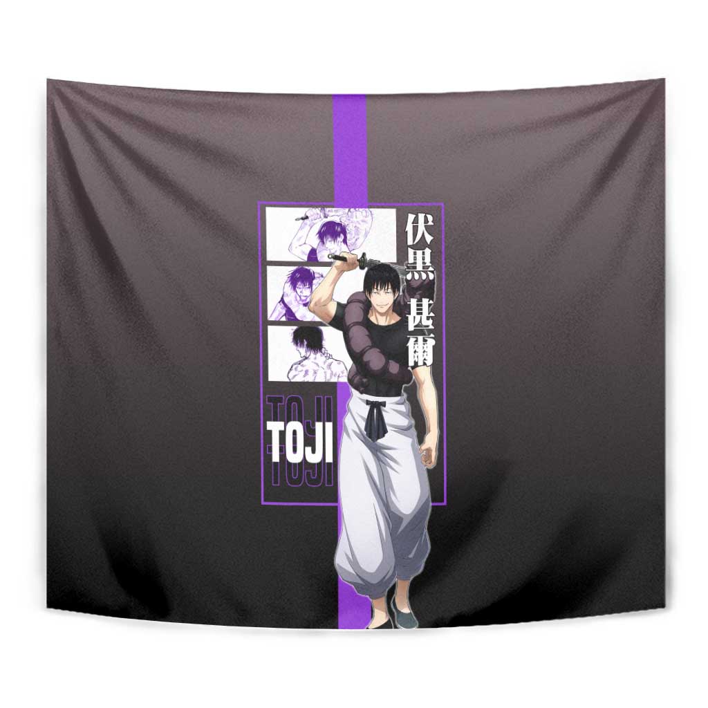 Fushiguro Toji from Jujutsu Kaisen Tapestry with Purple and Black Background and Multiple Poses Design - The Mazicc