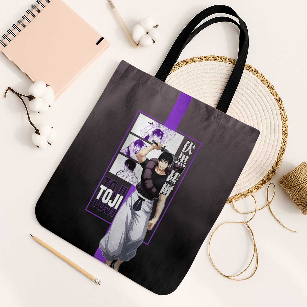 Fushiguro Toji from Jujutsu Kaisen Tote Bag with Purple and Black Background and Multiple Poses Design - The Mazicc