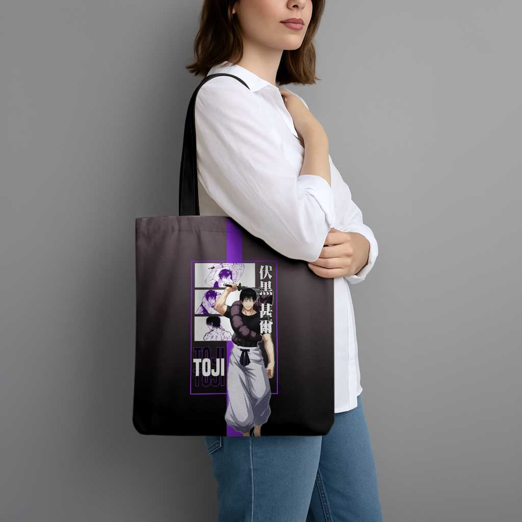 Fushiguro Toji from Jujutsu Kaisen Tote Bag with Purple and Black Background and Multiple Poses Design - The Mazicc
