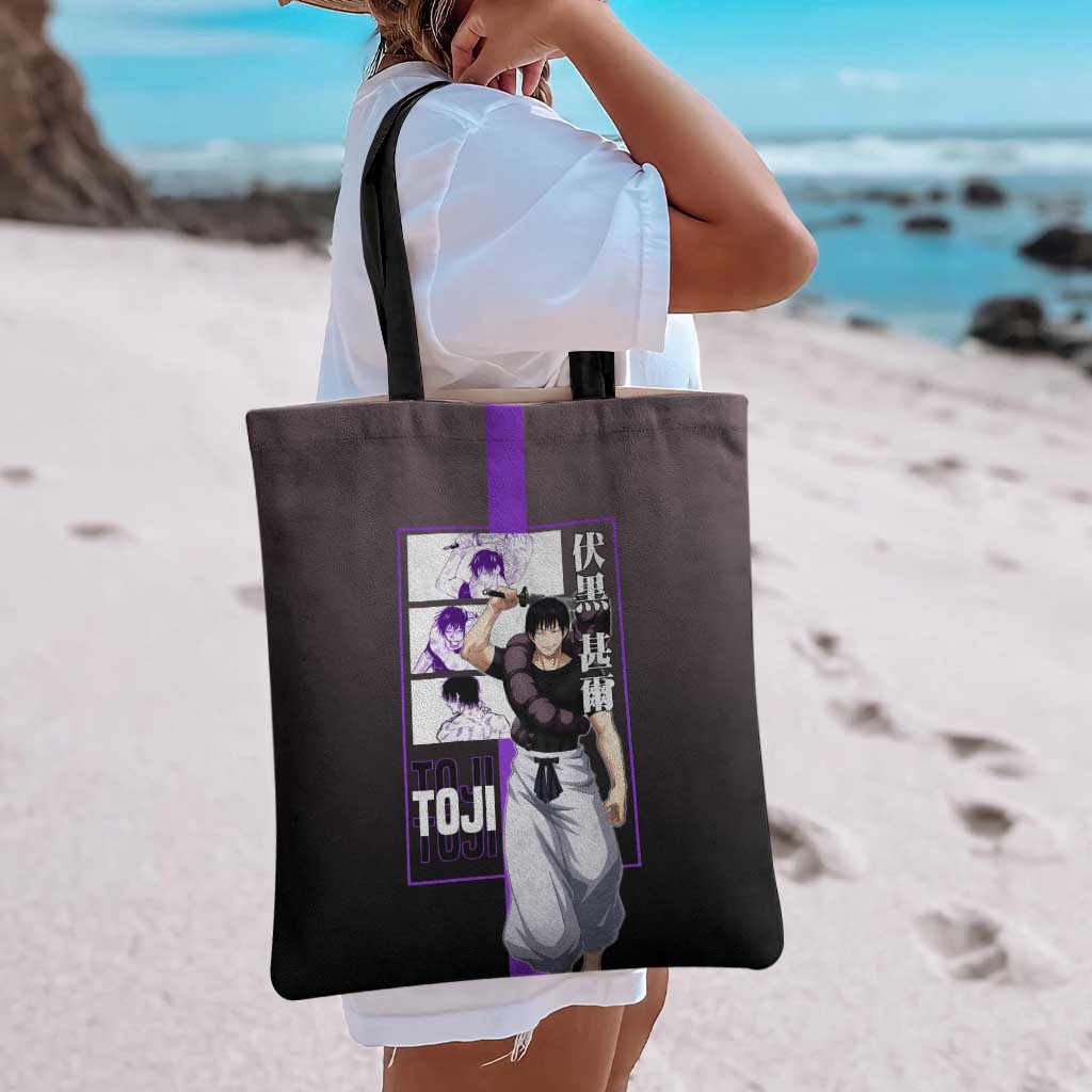 Fushiguro Toji from Jujutsu Kaisen Tote Bag with Purple and Black Background and Multiple Poses Design - The Mazicc