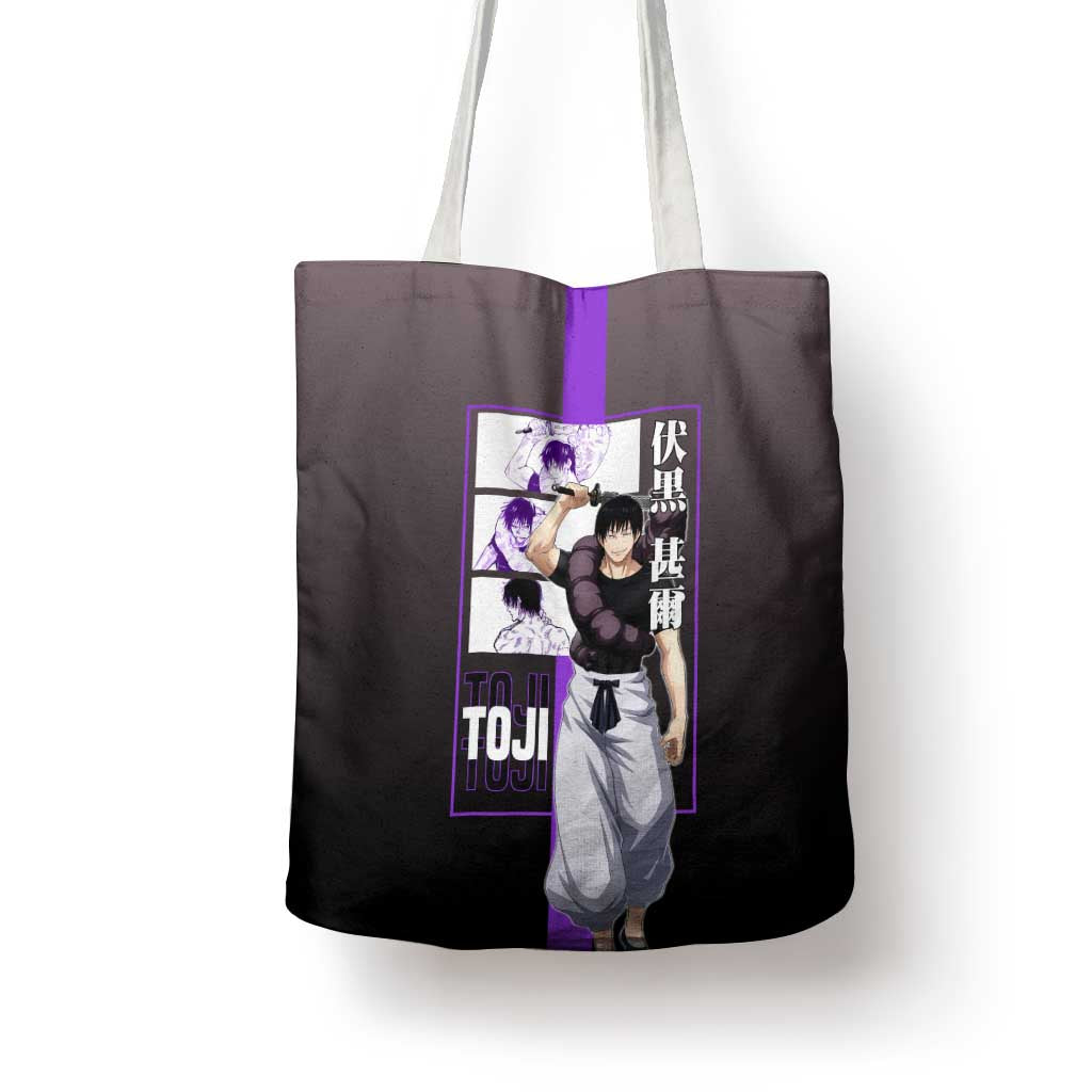 Fushiguro Toji from Jujutsu Kaisen Tote Bag with Purple and Black Background and Multiple Poses Design - The Mazicc