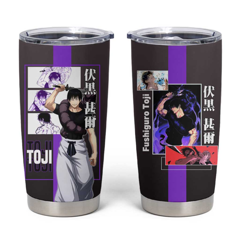 Fushiguro Toji from Jujutsu Kaisen Tumbler Cup with Purple and Black Background and Multiple Poses Design - The Mazicc