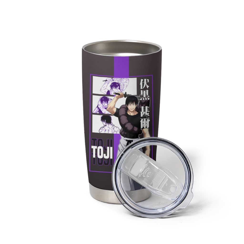 Fushiguro Toji from Jujutsu Kaisen Tumbler Cup with Purple and Black Background and Multiple Poses Design - The Mazicc