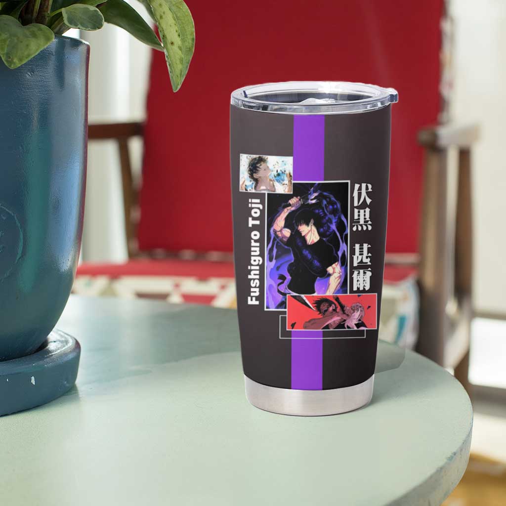Fushiguro Toji from Jujutsu Kaisen Tumbler Cup with Purple and Black Background and Multiple Poses Design - The Mazicc