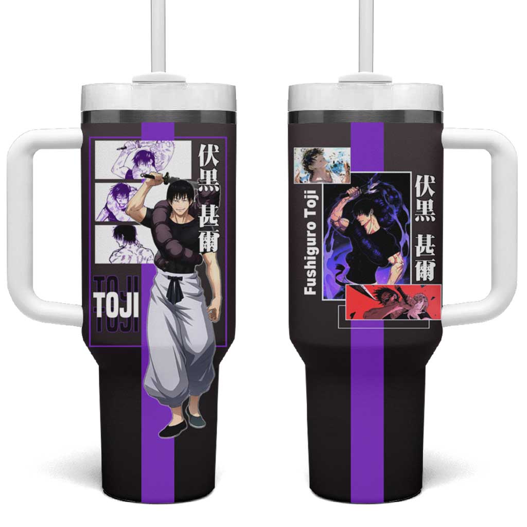 Fushiguro Toji from Jujutsu Kaisen Tumbler With Handle with Purple and Black Background and Multiple Poses Design - The Mazicc