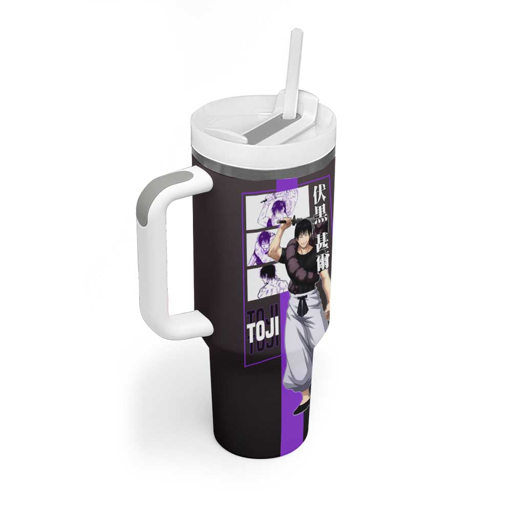 Fushiguro Toji from Jujutsu Kaisen Tumbler With Handle with Purple and Black Background and Multiple Poses Design - The Mazicc