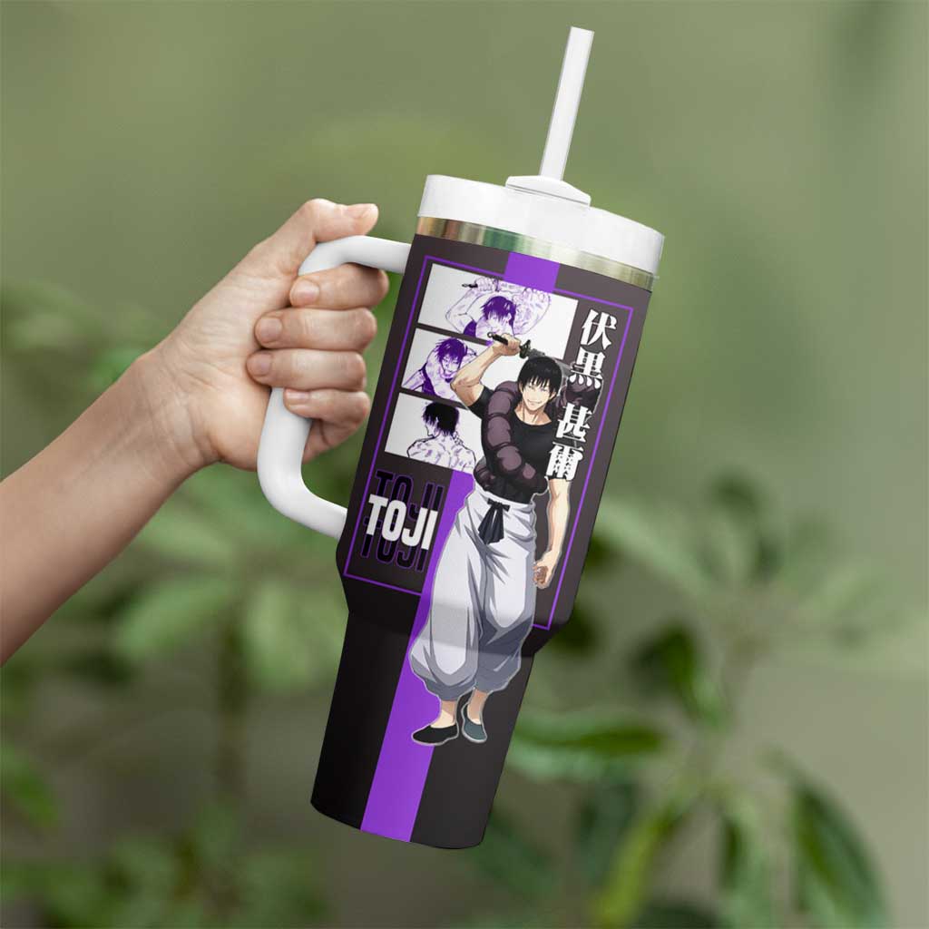 Fushiguro Toji from Jujutsu Kaisen Tumbler With Handle with Purple and Black Background and Multiple Poses Design - The Mazicc