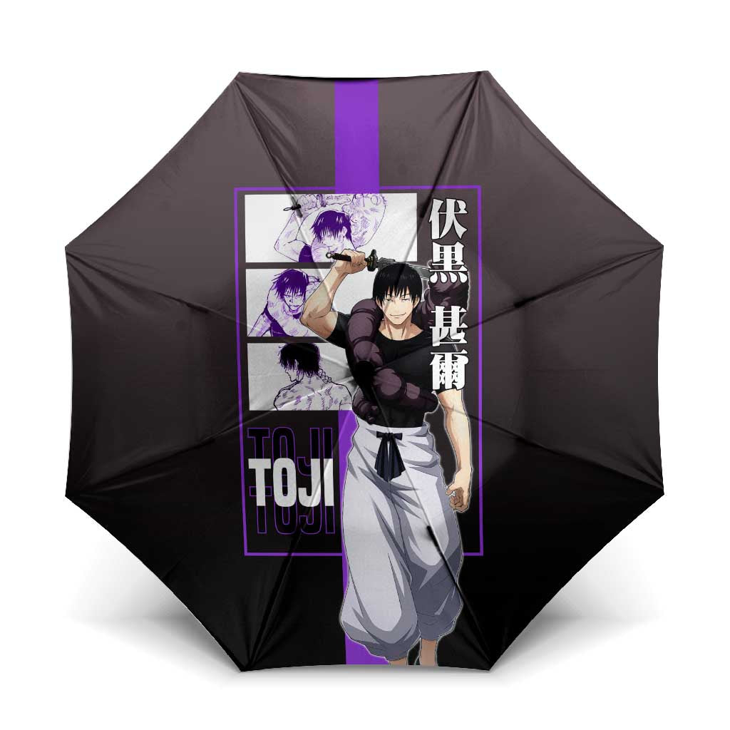 Fushiguro Toji from Jujutsu Kaisen Umbrella with Purple and Black Background and Multiple Poses Design - The Mazicc