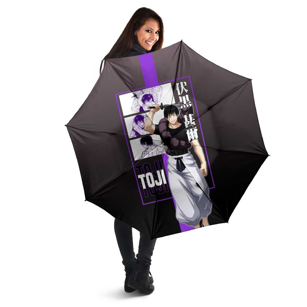 Fushiguro Toji from Jujutsu Kaisen Umbrella with Purple and Black Background and Multiple Poses Design - The Mazicc
