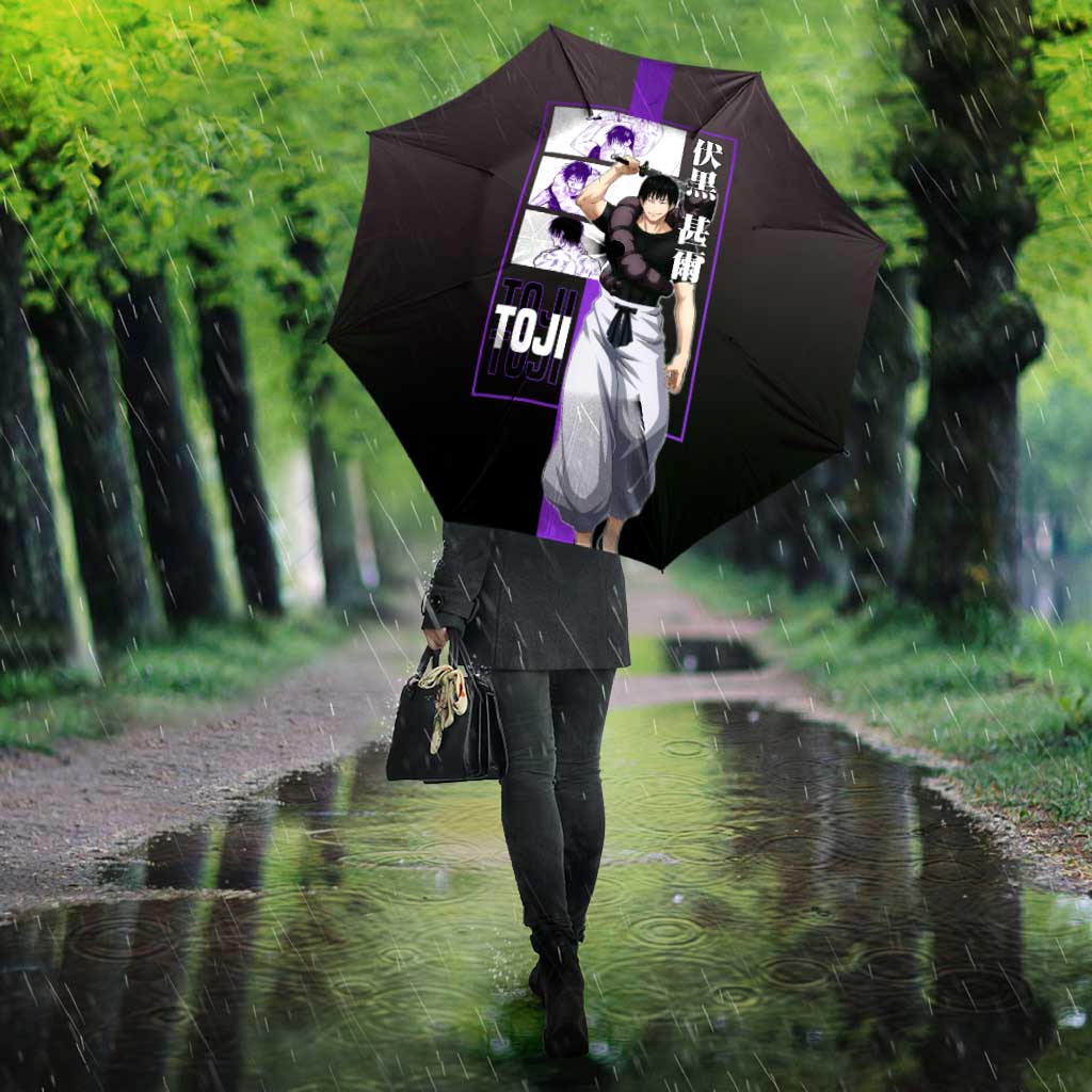 Fushiguro Toji from Jujutsu Kaisen Umbrella with Purple and Black Background and Multiple Poses Design - The Mazicc