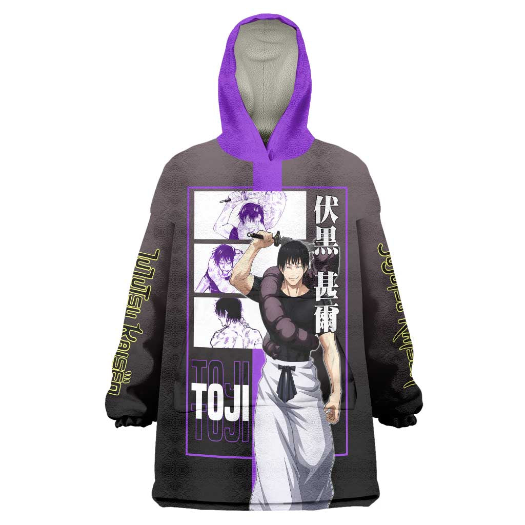 Fushiguro Toji from Jujutsu Kaisen Wearable Blanket Hoodie with Purple and Black Background and Multiple Poses Design - The Mazicc