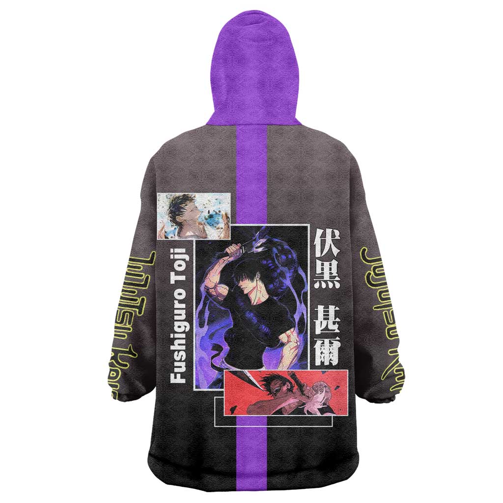 Fushiguro Toji from Jujutsu Kaisen Wearable Blanket Hoodie with Purple and Black Background and Multiple Poses Design - The Mazicc