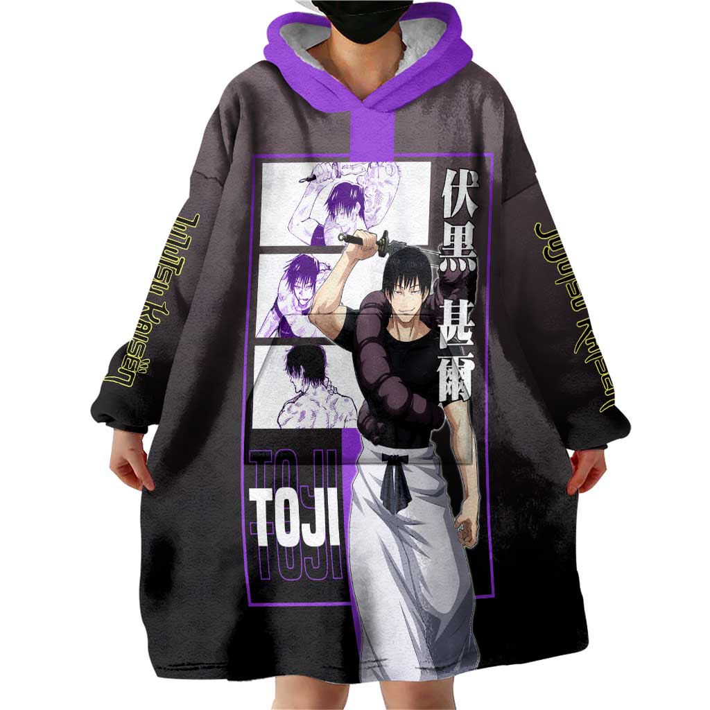 Fushiguro Toji from Jujutsu Kaisen Wearable Blanket Hoodie with Purple and Black Background and Multiple Poses Design - The Mazicc
