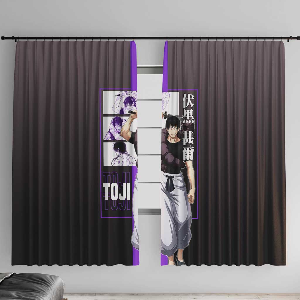 Fushiguro Toji from Jujutsu Kaisen Window Curtain with Purple and Black Background and Multiple Poses Design - The Mazicc