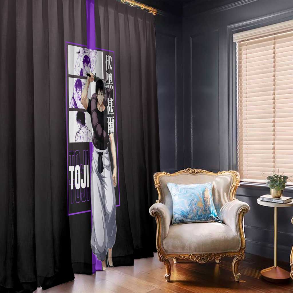 Fushiguro Toji from Jujutsu Kaisen Window Curtain with Purple and Black Background and Multiple Poses Design - The Mazicc