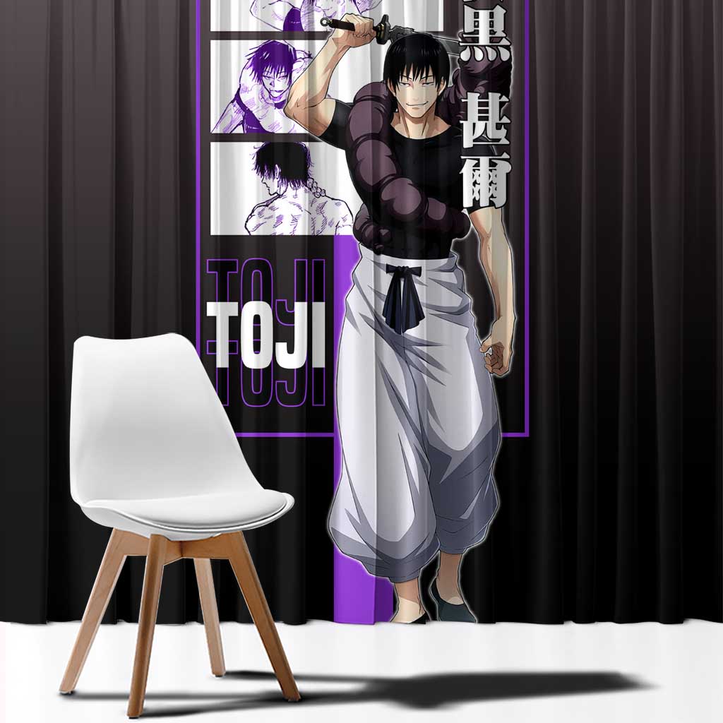Fushiguro Toji from Jujutsu Kaisen Window Curtain with Purple and Black Background and Multiple Poses Design - The Mazicc