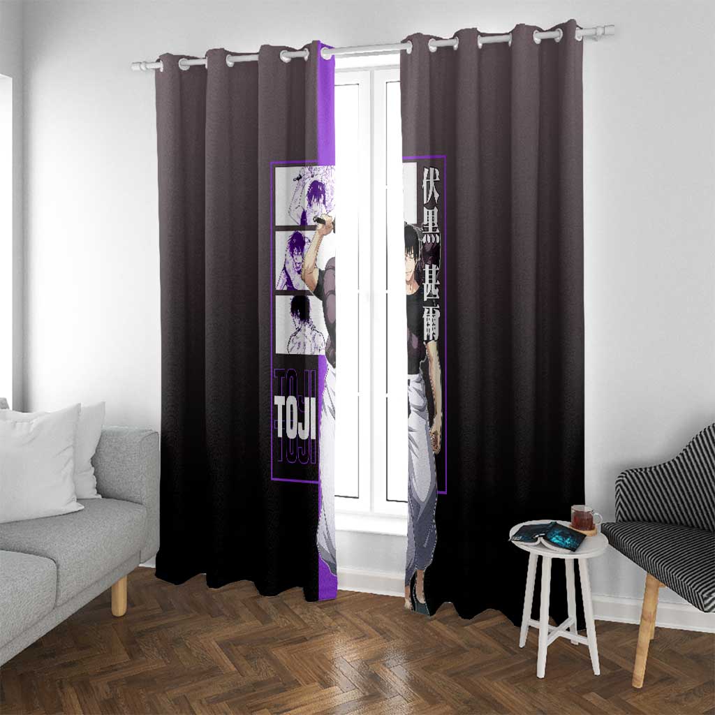 Fushiguro Toji from Jujutsu Kaisen Window Curtain with Purple and Black Background and Multiple Poses Design - The Mazicc