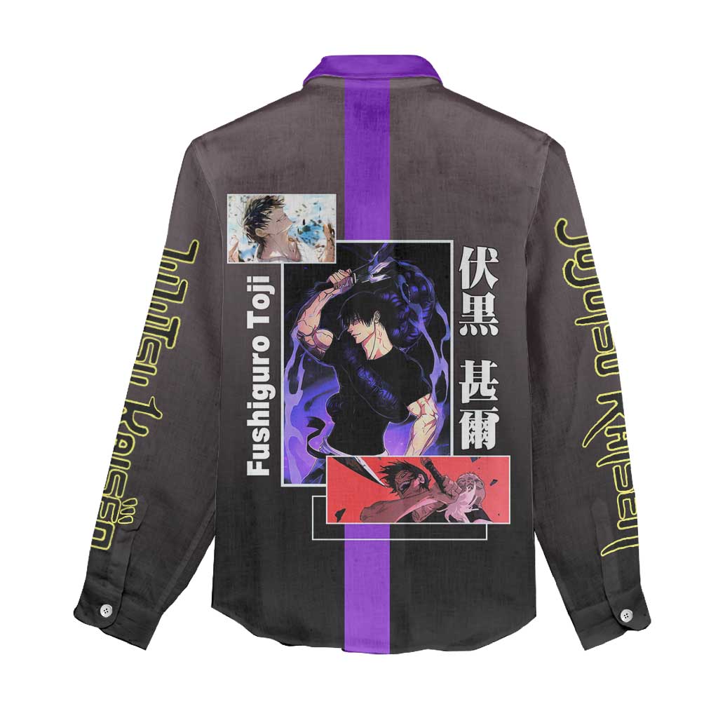 Fushiguro Toji from Jujutsu Kaisen Women Casual Shirt with Purple and Black Background and Multiple Poses Design - The Mazicc