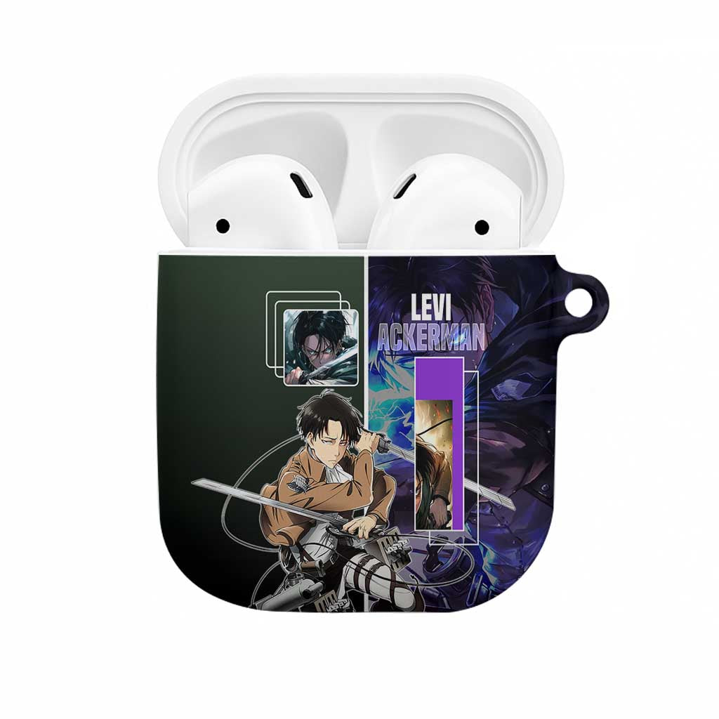 Levi Ackerman from Attack on Titan AirPods Case with Dynamic Poses and Green Background Design - The Mazicc
