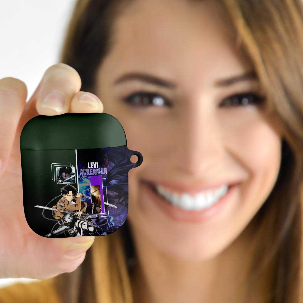 Levi Ackerman from Attack on Titan AirPods Case with Dynamic Poses and Green Background Design - The Mazicc