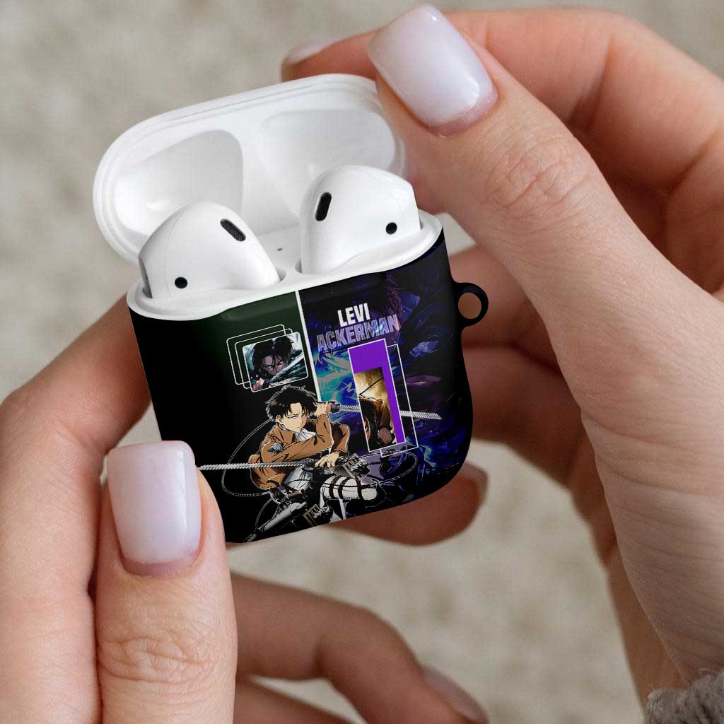 Levi Ackerman from Attack on Titan AirPods Case with Dynamic Poses and Green Background Design - The Mazicc