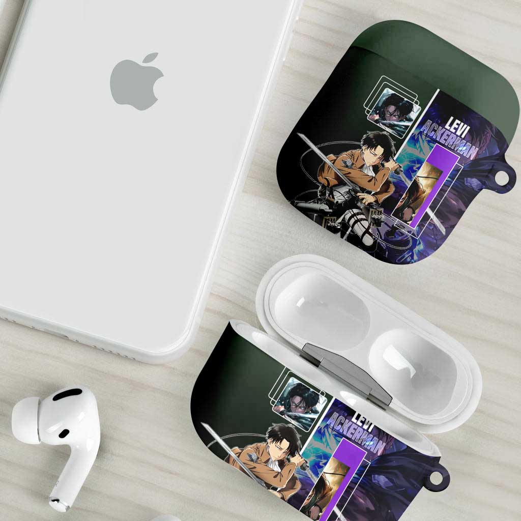 Levi Ackerman from Attack on Titan AirPods Case with Dynamic Poses and Green Background Design - The Mazicc
