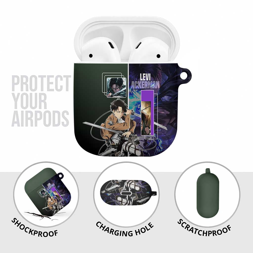 Levi Ackerman from Attack on Titan AirPods Case with Dynamic Poses and Green Background Design - The Mazicc
