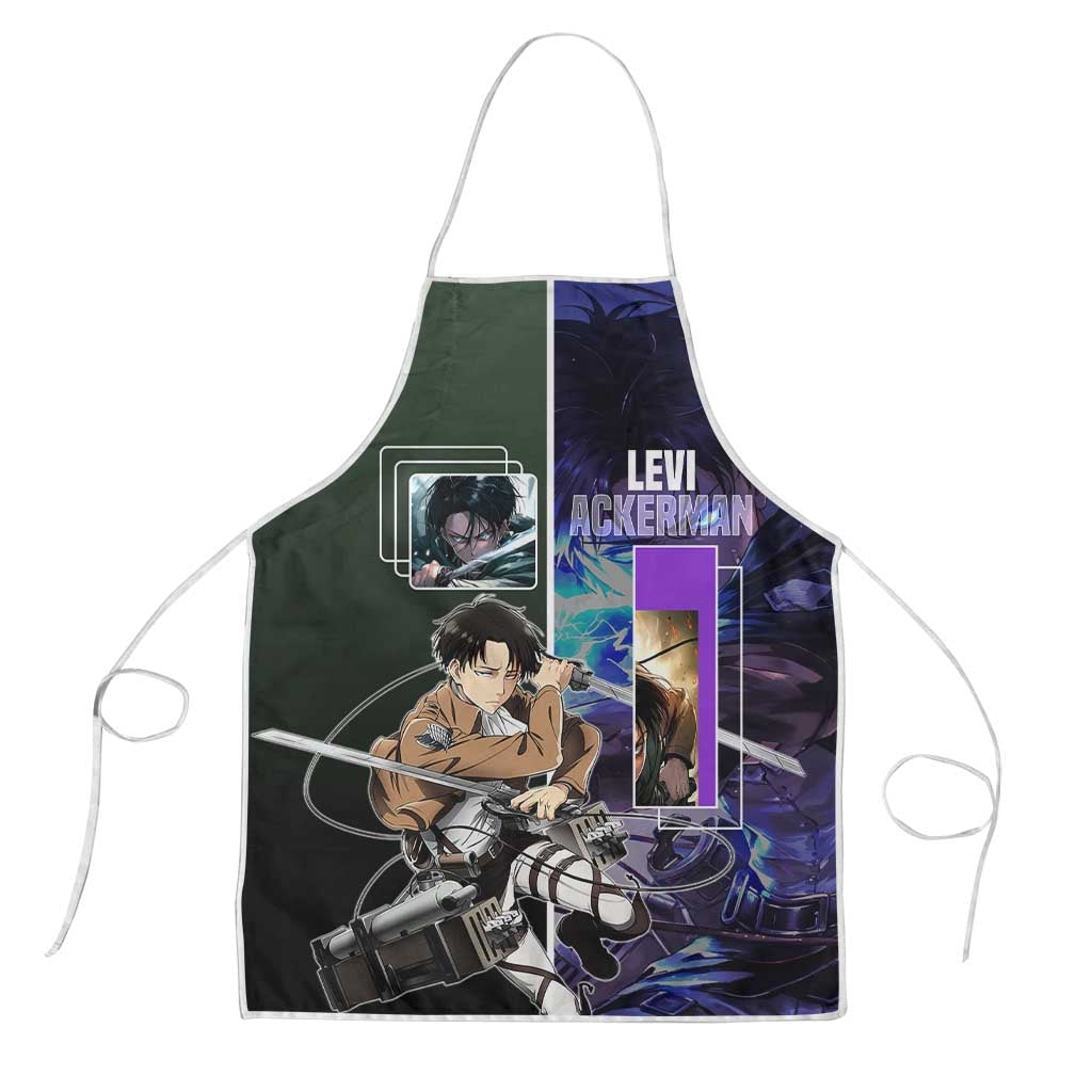 Levi Ackerman from Attack on Titan Apron with Dynamic Poses and Green Background Design - The Mazicc