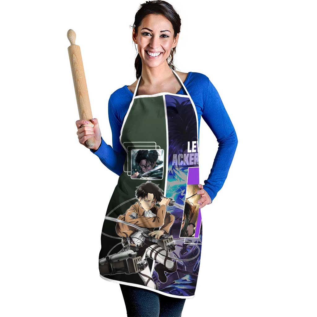 Levi Ackerman from Attack on Titan Apron with Dynamic Poses and Green Background Design - The Mazicc