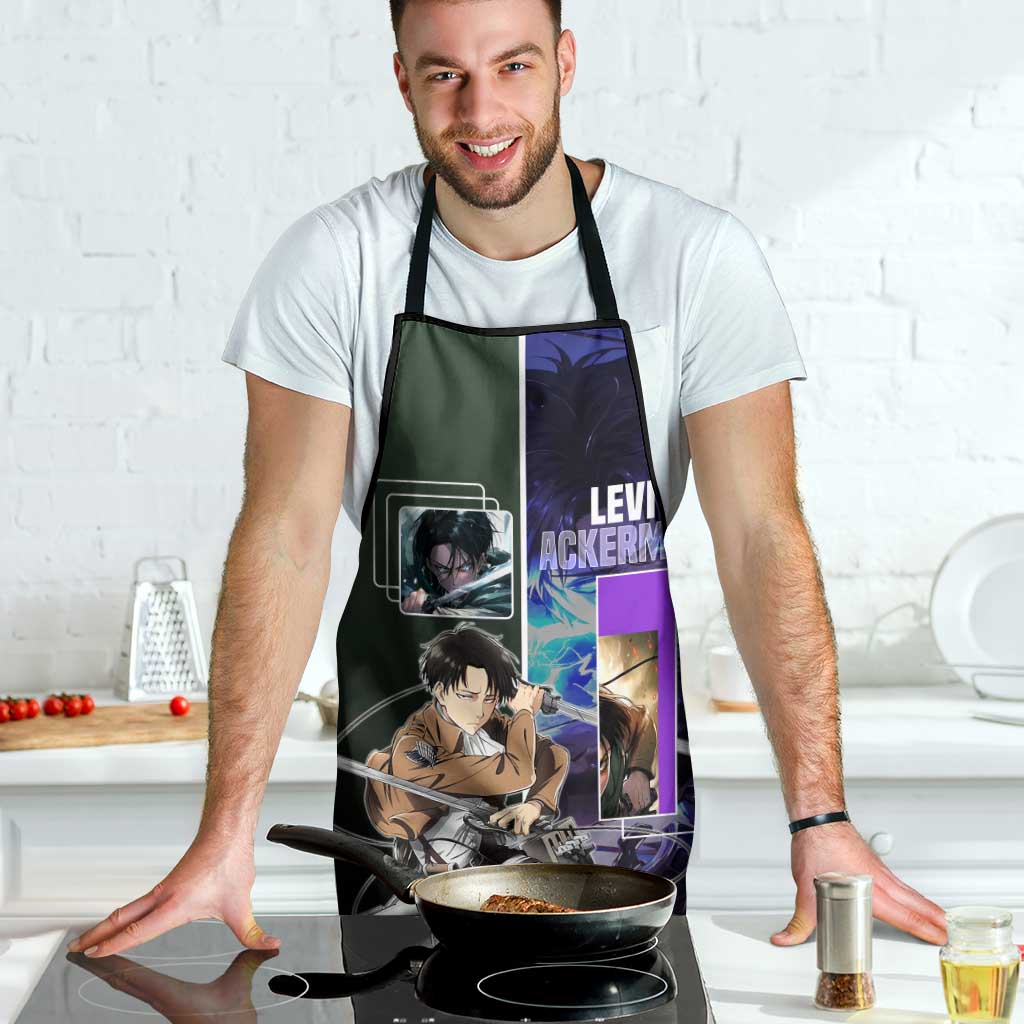 Levi Ackerman from Attack on Titan Apron with Dynamic Poses and Green Background Design - The Mazicc