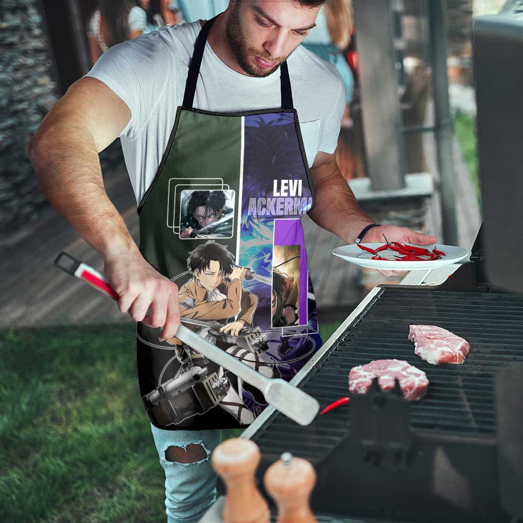 Levi Ackerman from Attack on Titan Apron with Dynamic Poses and Green Background Design - The Mazicc